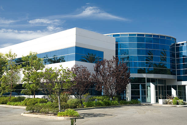 outside of an office building in the suburbs